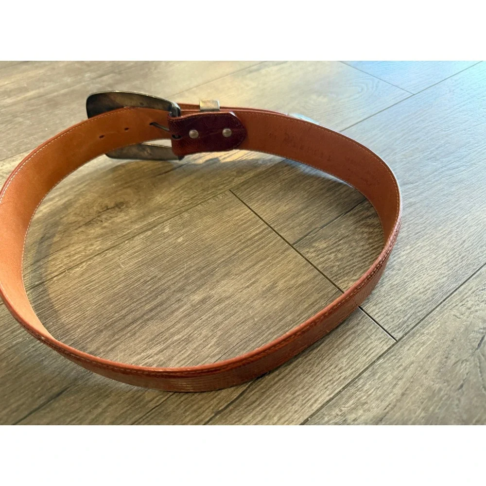 Bari Reias Vintage Genuine Lizard Leather Western‎ Belt Cognac Brown Size 30 USA
